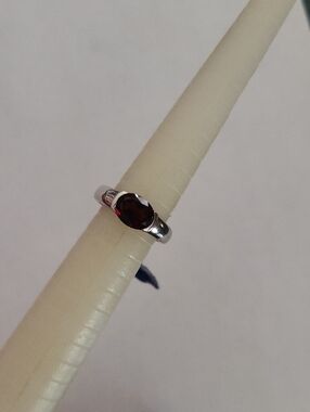 Sterling Silver Garnet Oval Ring in Deep Red